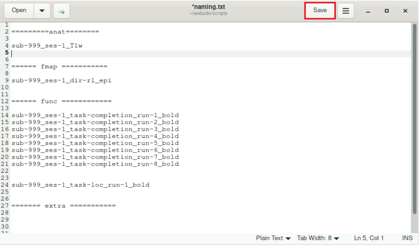 Fill the textfile and save