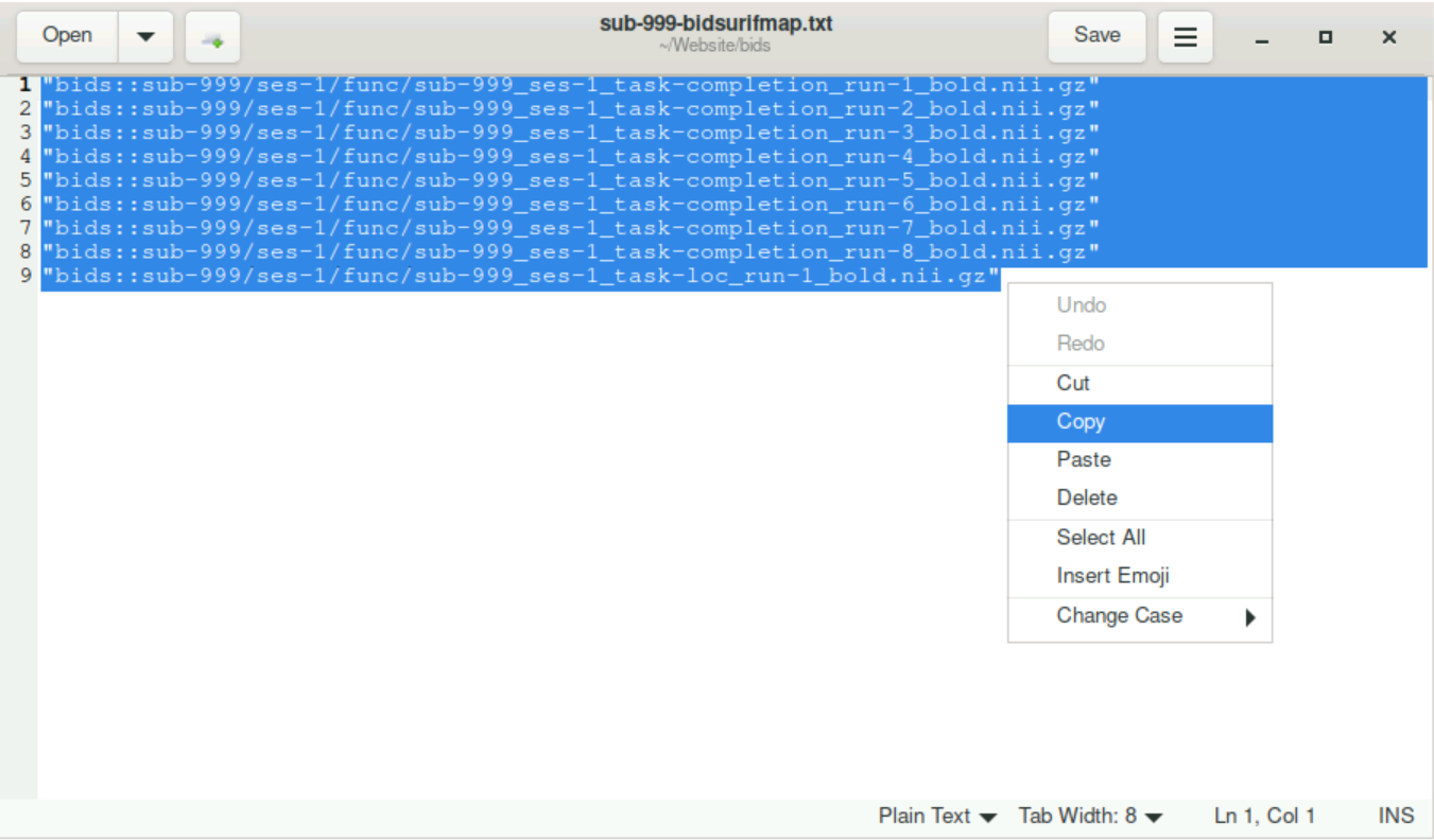 Select and Copy content of bidsurifmap.json