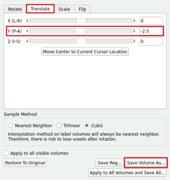 Shift T1w and save volume