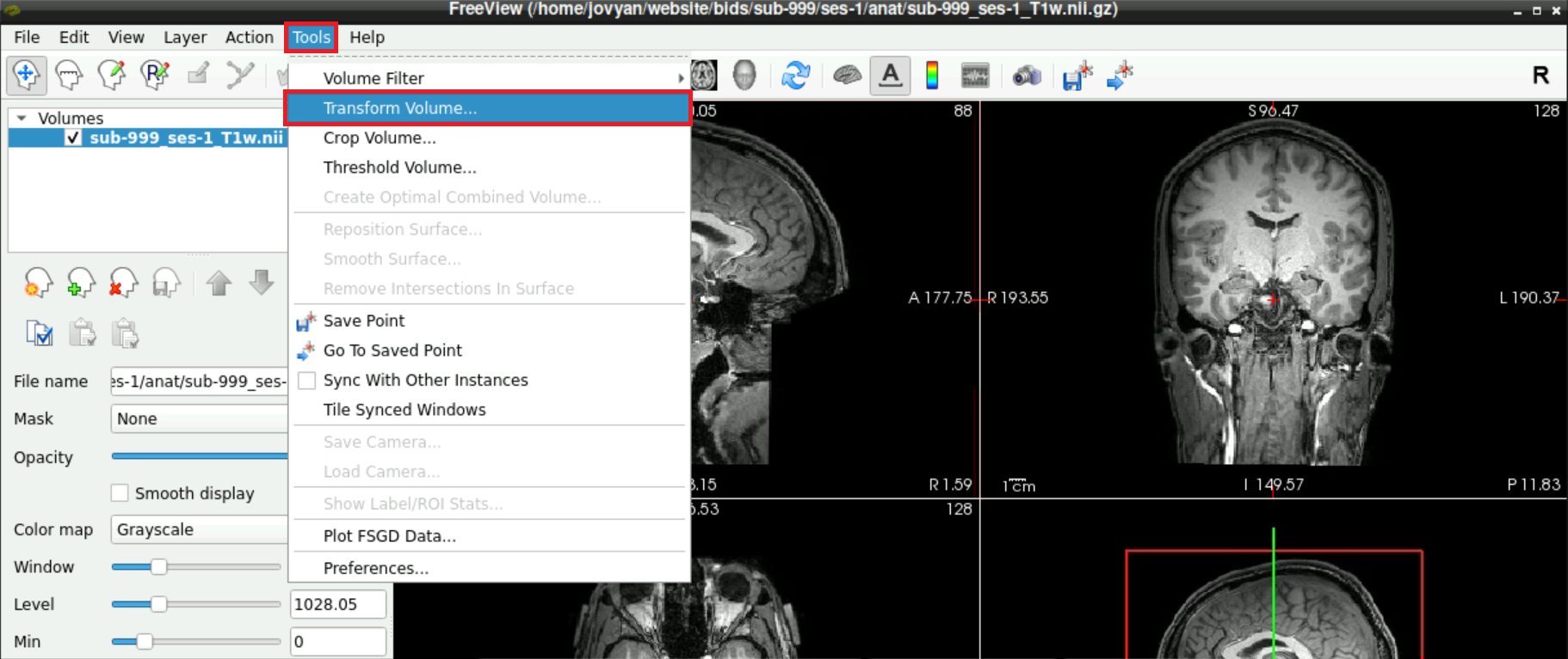 Tools > Transform Volume…